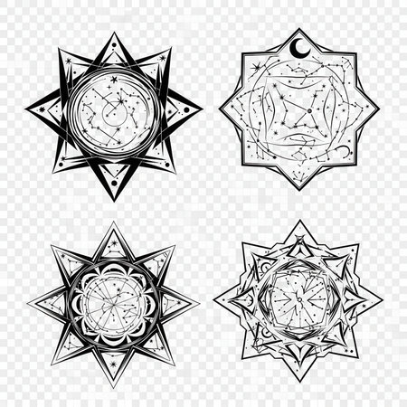 Esoteric symbols, stars, constellations, spiritual symbols. Astrological designs for divination, witchcraft, and esoteric practices.の素材