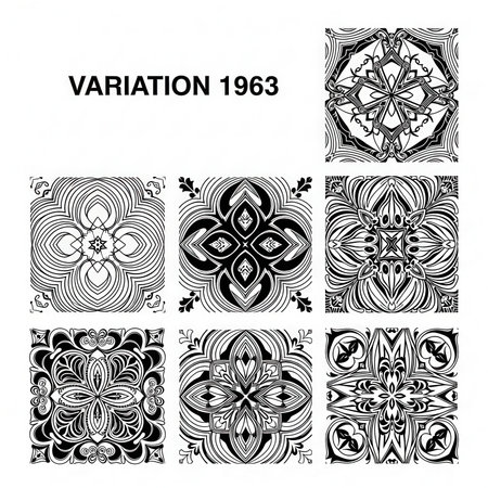 Variation 1963 design set with intricate patterns. Floral design collection is perfect for backgrounds and illustrationsの素材