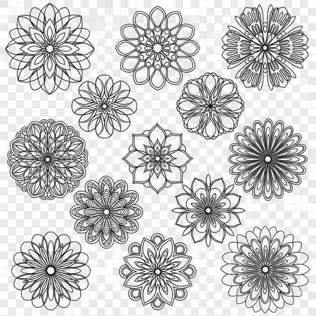 Collection of floral designs including ornamental flowers shapes and decorative elements. Use for artwork patterns and design.の素材