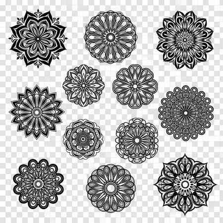 Assortment of flower decoration designs. Ornamental and decorative floral patterns for various artistic projects.の素材