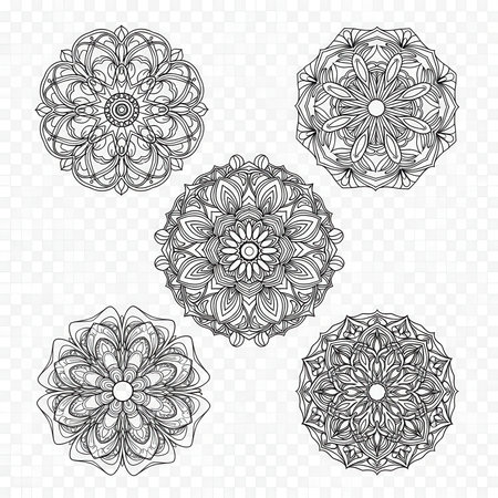 Intricate floral pattern ornament. Artistic botanical design. Detailed flower pattern. Coloring relaxation. Creative art. Nature design.の素材