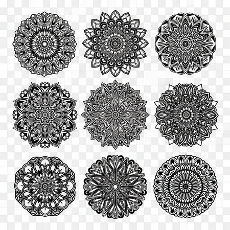 Circular pattern intricate round flower. Design ornamental shape element abstract. Monochrome decoration geometric line artの素材