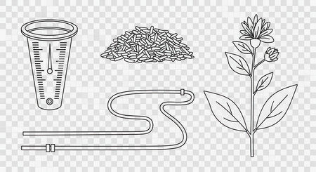 Gardening tools rain gauge plant seeds garden hose environment planting agriculture.の素材