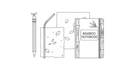 Sustainable products like pencil, paper, straw, notebook. Zero waste lifestyle. Minimalist design art.の素材