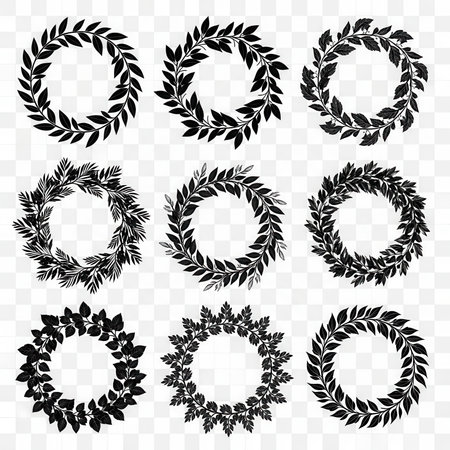 Botanical wreath set. Foliage circle vector frame. Floral elements for invitation cards, decorative headers, and natural design projects.の素材