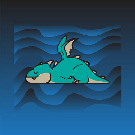 Cute blue dragon is relaxing and enjoying solitude. but don't bother him it's very dangerous.のイラスト素材