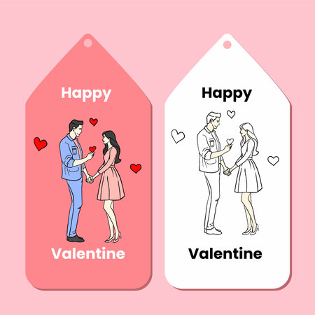 Happy Valentine's Day label with hand drawn illustration in flat design styleのイラスト素材