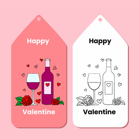 Happy Valentine's Day label with hand drawn illustration in flat design styleのイラスト素材