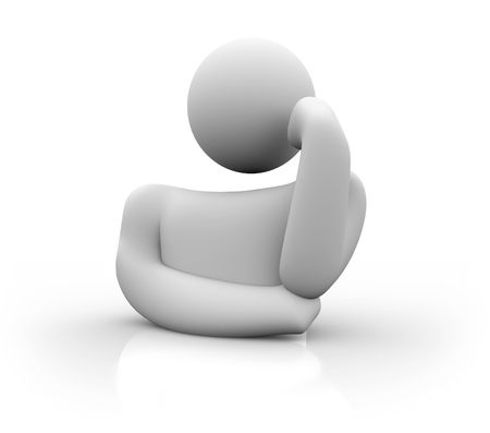 A figure posed with head resting on hand, lost in thoughtの写真素材