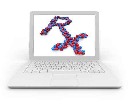 A white computer laptop with the Rx symbol, representing an online pharmacyの写真素材
