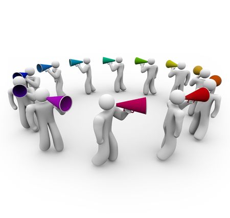 A ring of people marching with bullhornsの写真素材