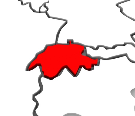 A close up of Switzerland on an abstract 3d map of European countriesの写真素材