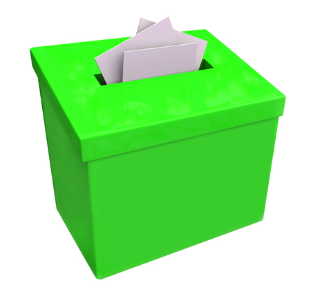 Green suggestion box isolated for collecting ideas, comments and feedbackの写真素材