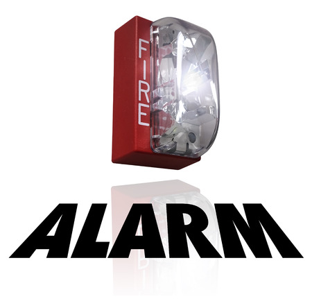 Alarm word under a fire elert for a crisis or emergency evacuationの写真素材