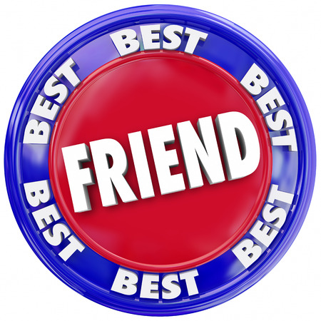Friend word symolizing friendship in a seal or button, circular symbolの写真素材