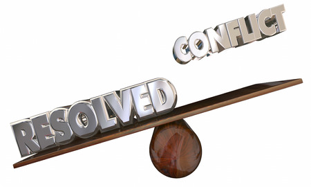 Conflict Vs Resolved See Saw 3d Words Problem Solutionの写真素材