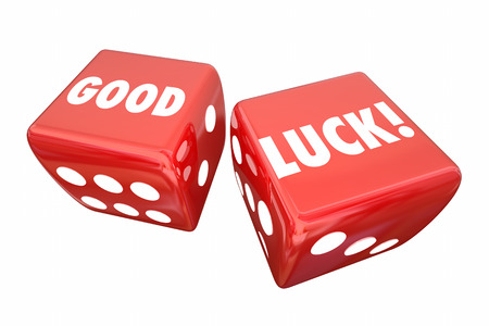 Good Luck Wish Two Red Dice Words 3d Illustrationの写真素材