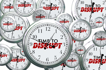 Time to Disrupt Change Reinvent Clocks Flying 3d Illustration