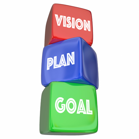 Vision Plan Goal Objective Strategy Steps Blocks 3d Illustrationの写真素材