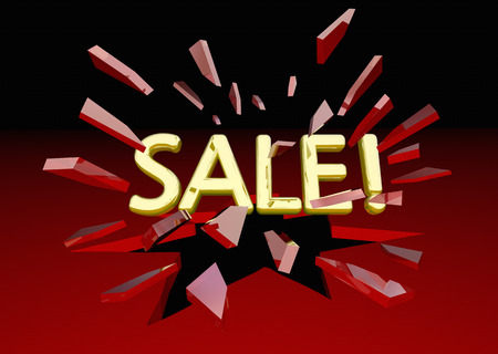 Sale Discount Deal Shopping Breaking Red Glass 3d Illustrationの写真素材