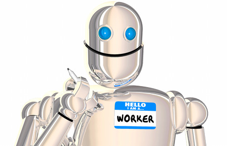 Robot Worker Automated Employee Name Tag Workforce 3d Illustrationの写真素材