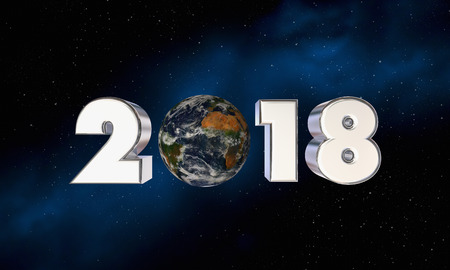 2018 Earth Planet World New Year Number 3d Illustration - Elements of this image furnished by NASAの写真素材