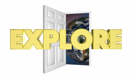 Explore Word Door Opening Start Adventure 3d Illustrationの写真素材