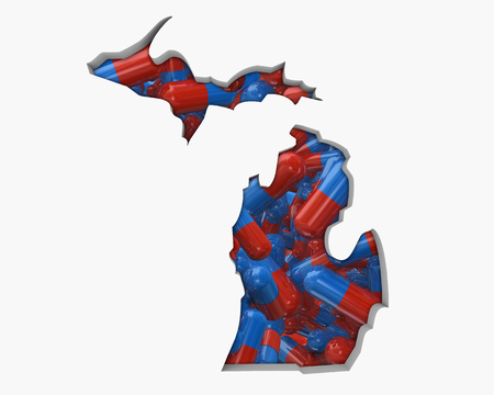 Michigan MI Pills Drugs Health Care Insurance Map 3d Illustrationの写真素材