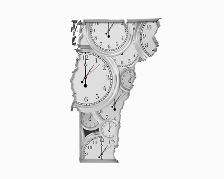 Vermont VT Clock Time Passing Forward Future 3d Illustration