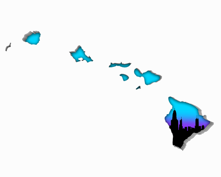 Hawaii HI Skyline City Metropolitan Area Nightlife 3d Illustrationの写真素材