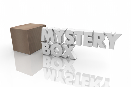 Mystery Box Cardboard Package Unknown Contents Word 3d Render Illustrationの写真素材