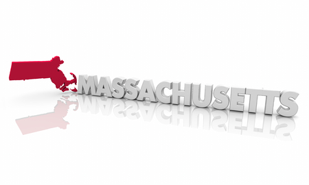 Massachusetts MA Red State Map Word 3d Illustrationの写真素材