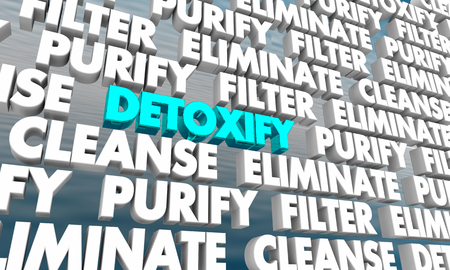 Detoxify Purify Cleanse Wall of Words 3d Render Illustrationの写真素材