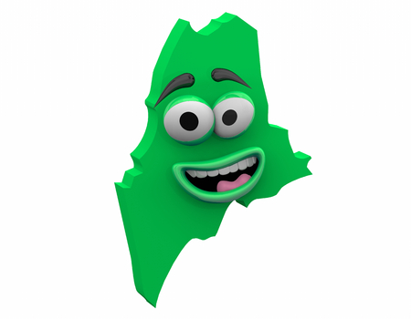 Maine State Map Eyes Mouth Funny Cartoon Face 3d Illustrationの写真素材