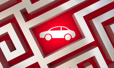 Car Vehicle Auto in Maze Find Search Lost 3d Illustrationの写真素材