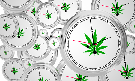 Marijuana Cannabis Pot Weed Clocks Time 3d Illustrationの写真素材