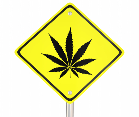 Marijuana Pot Weed Cannabis Yellow Road Street Sign Warning 3d Illustrationの写真素材