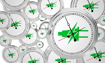 Clean Green Electricity Energy Power Charging Time Clocks Flying 3d Illustrationの写真素材