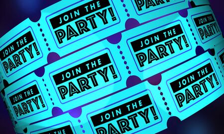 Join the Party Event Celebration Tickets Passes 3d Illustrationの写真素材