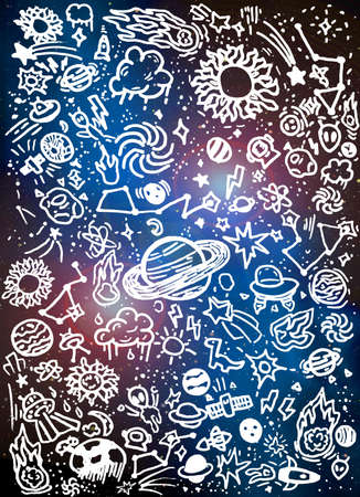 Outer Space Drawings Doodles Kid Child Artwork Background Illustrationの写真素材