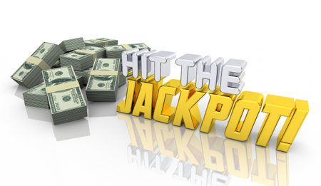 Hit the Jackpot Big Payout Money Cash Prize Earnings 3d Illustrationの写真素材