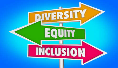 DEI Diversity Equity Inclusion Road Signs 3d Illustrationの写真素材