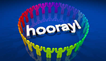 Hooray People Cheering Excited Fun Celebration Word 3d Illustrationの写真素材