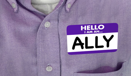 Hello I am an Ally Friend Supporter DEI Inclusion Defender Name Tag Sticker Shirt 3d Illustrationの写真素材