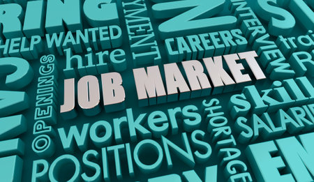 Job Market Hiring New Workers Employees Open Positions Staff Words 3d Illustrationの写真素材