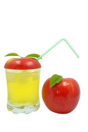 Apple juice and apple on a white background の写真素材