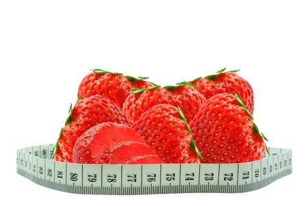  strawberries and meter on white backgroundの写真素材