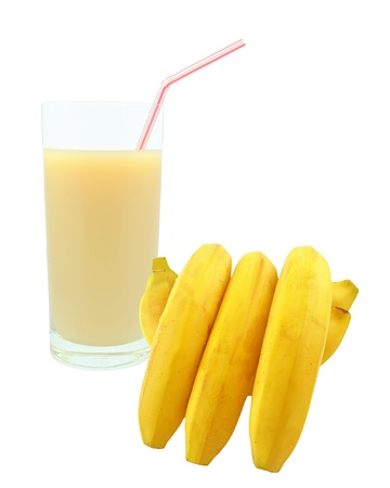 banana juice on a white backgroundの写真素材