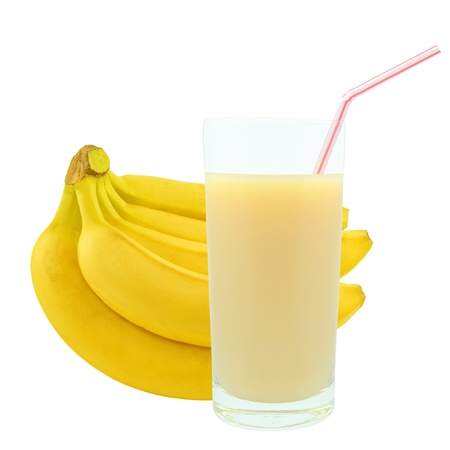 banana juice on a white backgroundの写真素材