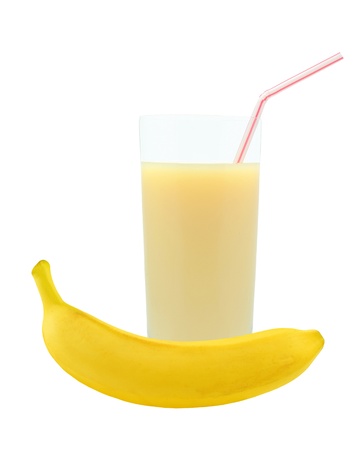 banana juice on a white backgroundの写真素材
